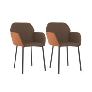 Chaises de salle à manger 2 pcs Marron Tissu et similicuir