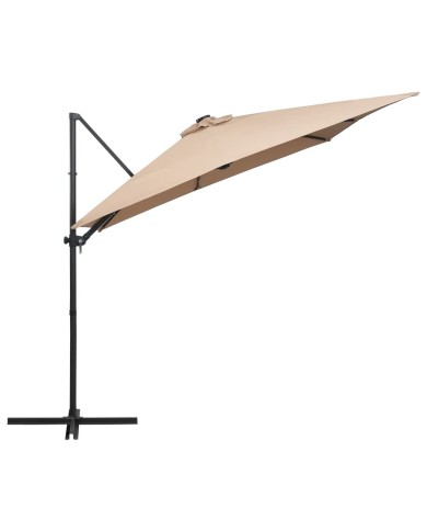 Parasol déporté avec LED et mât en acier 250x250 cm Taupe