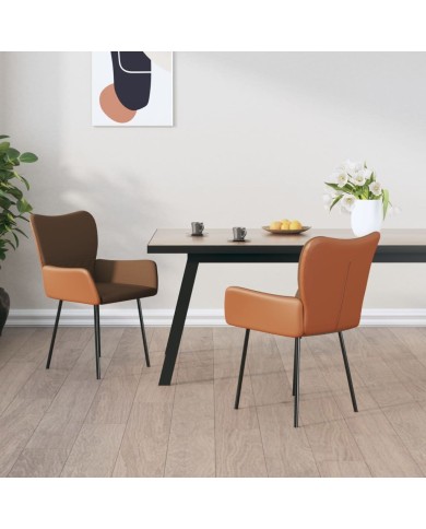 Chaises de salle à manger 2 pcs Marron Tissu et similicuir