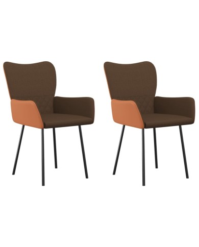Chaises de salle à manger 2 pcs Marron Tissu et similicuir