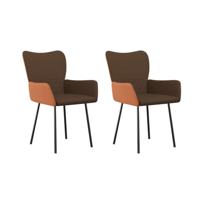 Chaises de salle à manger 2 pcs Marron Tissu et similicuir