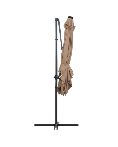 Parasol déporté avec LED et mât en acier 250x250 cm Taupe