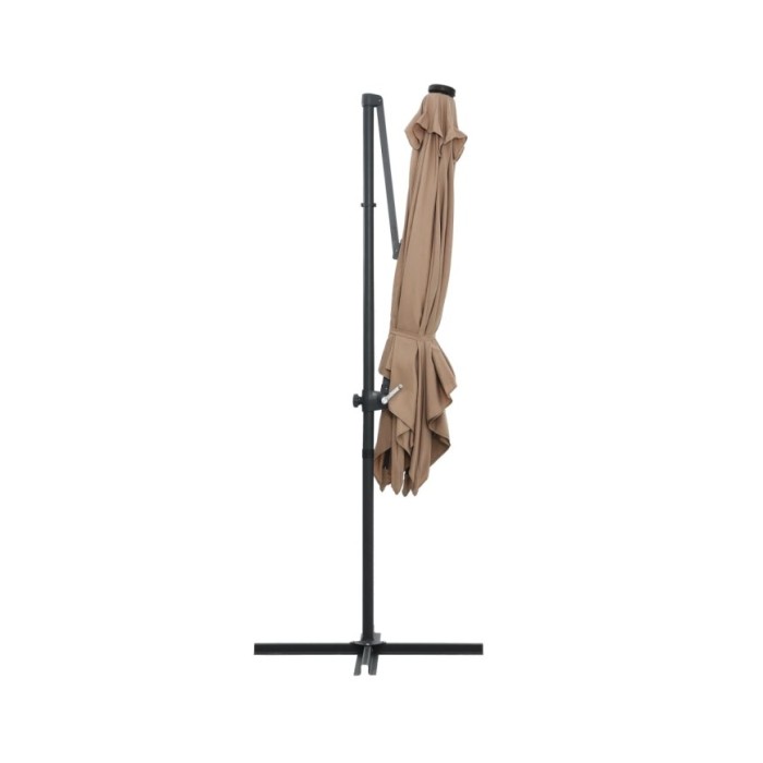 Parasol déporté avec LED et mât en acier 250x250 cm Taupe