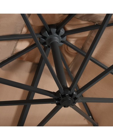 Parasol déporté avec LED et mât en acier 250x250 cm Taupe