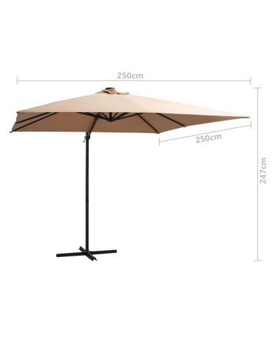Parasol déporté avec LED et mât en acier 250x250 cm Taupe