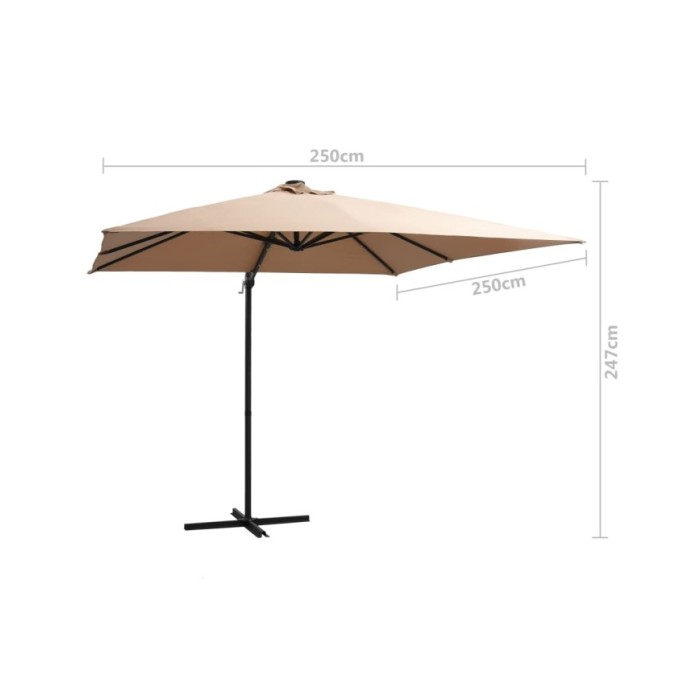 Parasol déporté avec LED et mât en acier 250x250 cm Taupe