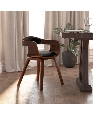 Chaise de salle à manger Noir Bois courbé et similicuir