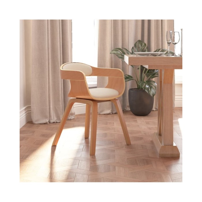 Chaise de salle à manger Crème Similicuir et bois courbé