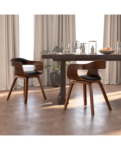 Chaises de salle à manger 2 pcs Noir Bois courbé et similicuir