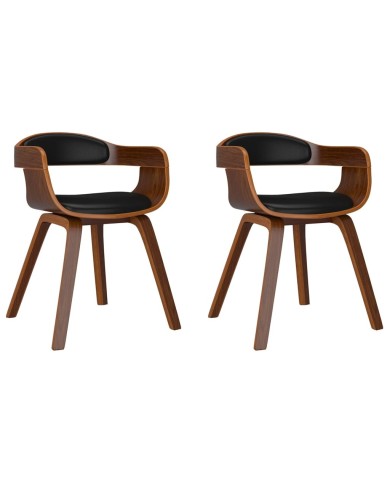 Chaises de salle à manger 2 pcs Noir Bois courbé et similicuir