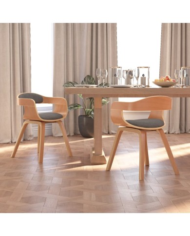 Chaises de salle à manger 2 pcs Gris clair Bois courbé et tissu