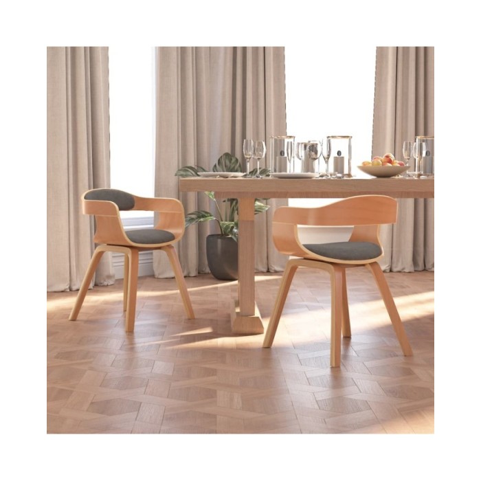 Chaises de salle à manger 2 pcs Gris clair Bois courbé et tissu