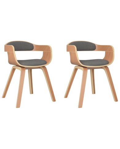 Chaises de salle à manger 2 pcs Gris clair Bois courbé et tissu
