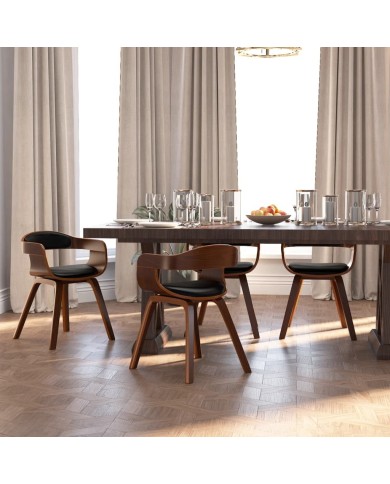 Chaises de salle à manger 4 pcs Noir Bois courbé et similicuir