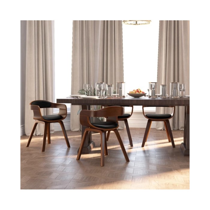 Chaises de salle à manger 4 pcs Noir Bois courbé et similicuir