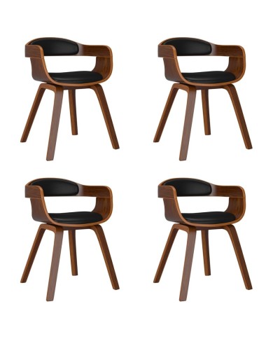 Chaises de salle à manger 4 pcs Noir Bois courbé et similicuir