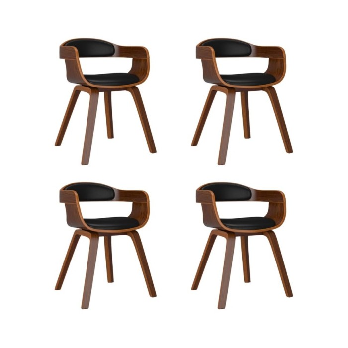 Chaises de salle à manger 4 pcs Noir Bois courbé et similicuir