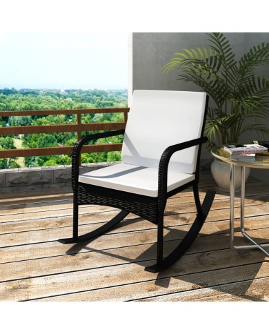 Chaise à bascule d'extérieur Noir Résine tressée