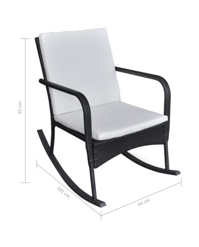 Chaise à bascule d'extérieur Noir Résine tressée