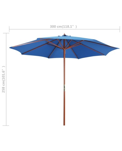 Parasol avec mât en bois 300x258 cm Bleu