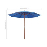 Parasol avec mât en bois 300x258 cm Bleu