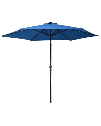 Parasol d'extérieur avec LED et mât en acier 300 cm Azuré