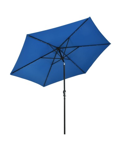 Parasol d'extérieur avec LED et mât en acier 300 cm Azuré