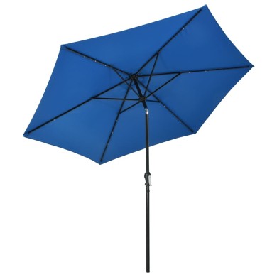 Parasol d'extérieur avec LED et mât en acier 300 cm Azuré