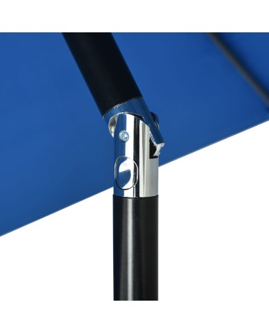 Parasol d'extérieur avec LED et mât en acier 300 cm Azuré