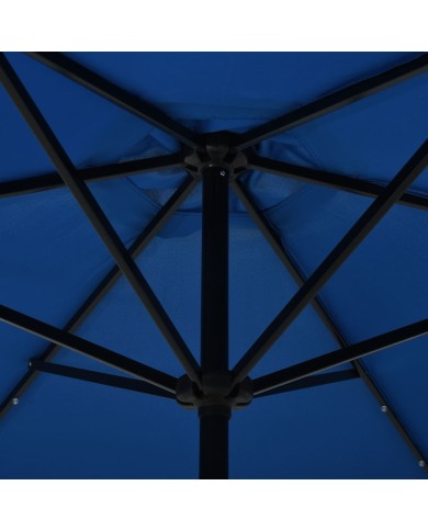 Parasol d'extérieur avec LED et mât en acier 300 cm Azuré