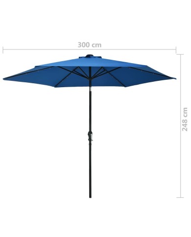 Parasol d'extérieur avec LED et mât en acier 300 cm Azuré