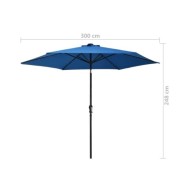 Parasol d'extérieur avec LED et mât en acier 300 cm Azuré