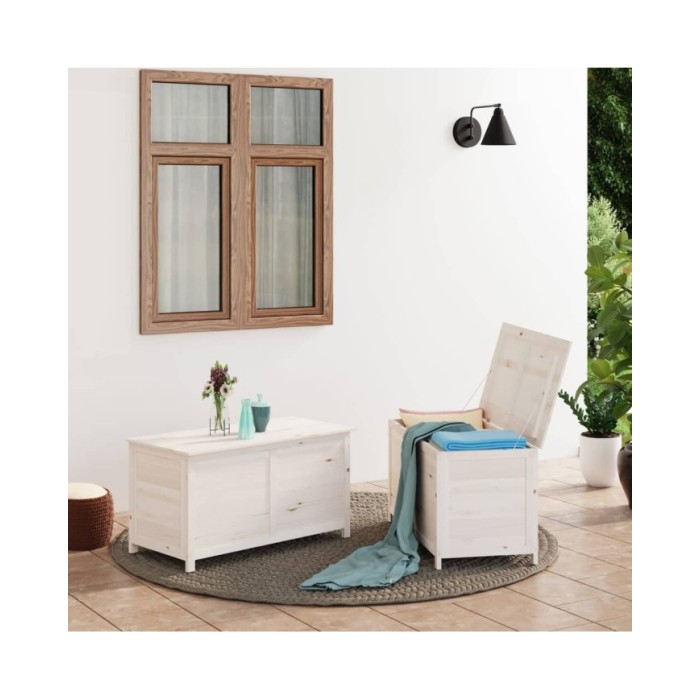 Boîte à coussins d'extérieur Blanc 100x50x56 cm Sapin massif