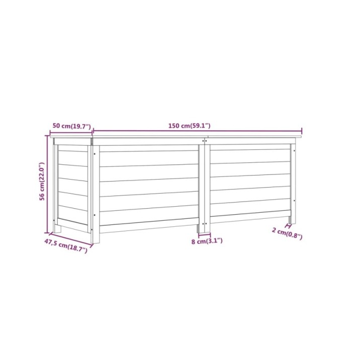 Boîte à coussins d'extérieur 150x50x56 cm Bois de sapin massif