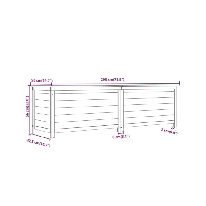 Boîte à coussins d'extérieur 200x50x56 cm Bois de sapin massif