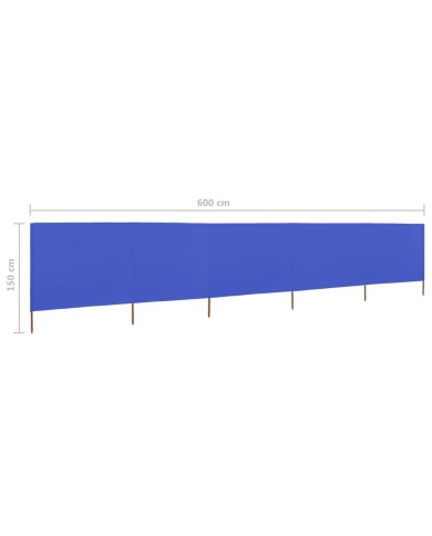 Paravent 5 panneaux Tissu 600 x 120 cm Bleu azuré