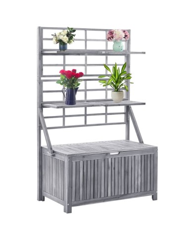 Boîte de rangement avec treillis Gris 99x55x160cm Acacia solide
