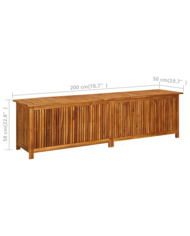 Boîte de rangement de jardin 200x50x58 cm Bois d'acacia solide