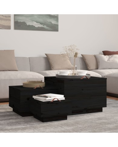 Boîtes de rangement et couvercles 3 pcs Noir Bois massif de pin