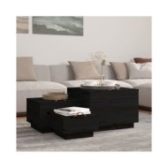 Boîtes de rangement et couvercles 3 pcs Noir Bois massif de pin