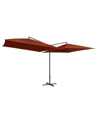 Parasol double avec mât en acier 250 x 250 cm Terre cuite