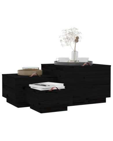 Boîtes de rangement et couvercles 3 pcs Noir Bois massif de pin