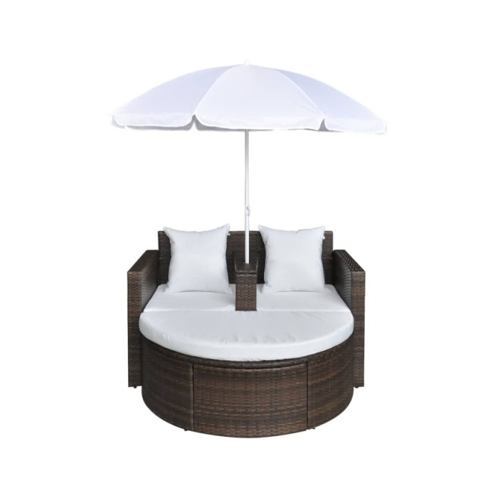 Lit de jardin avec parasol Marron Résine tressée