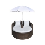 Lit de jardin avec parasol Marron Résine tressée