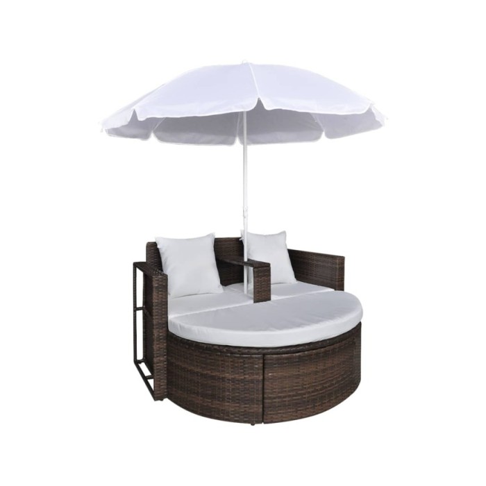 Lit de jardin avec parasol Marron Résine tressée