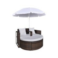 Lit de jardin avec parasol Marron Résine tressée