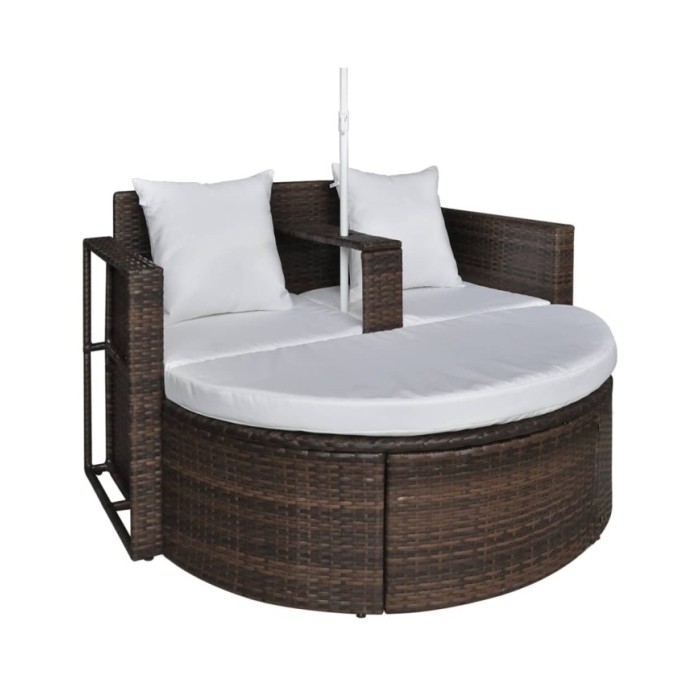Lit de jardin avec parasol Marron Résine tressée