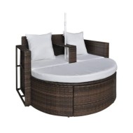 Lit de jardin avec parasol Marron Résine tressée