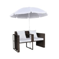 Lit de jardin avec parasol Marron Résine tressée