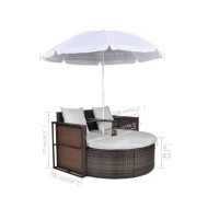 Lit de jardin avec parasol Marron Résine tressée
